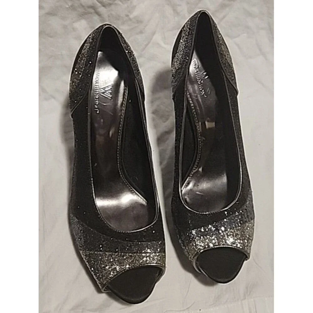 Worthington Multicolored Glitter Sequin 5in Peep Toe Stilettos Womens Shoes 10M